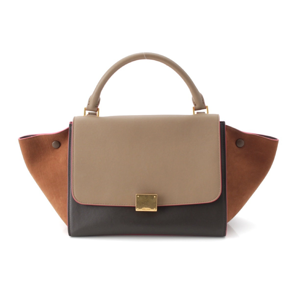 CELINE Trapeze Leather suede 2way Shoulder Handbag Tricolor