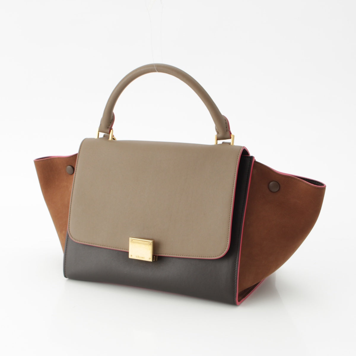 CELINE Trapeze Leather suede 2way Shoulder Handbag Tricolor