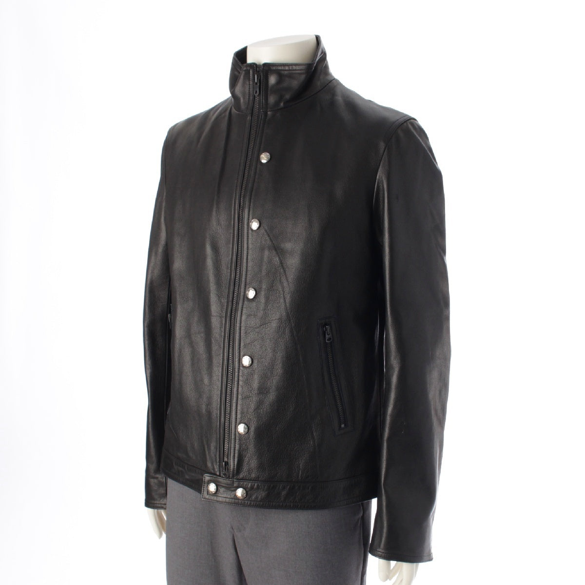 Yohji Yamamoto POUR HOMME Lamb leather Logo button, iridescent lining, no collar, single Riders jacket outer HD-Y02-700 black 4