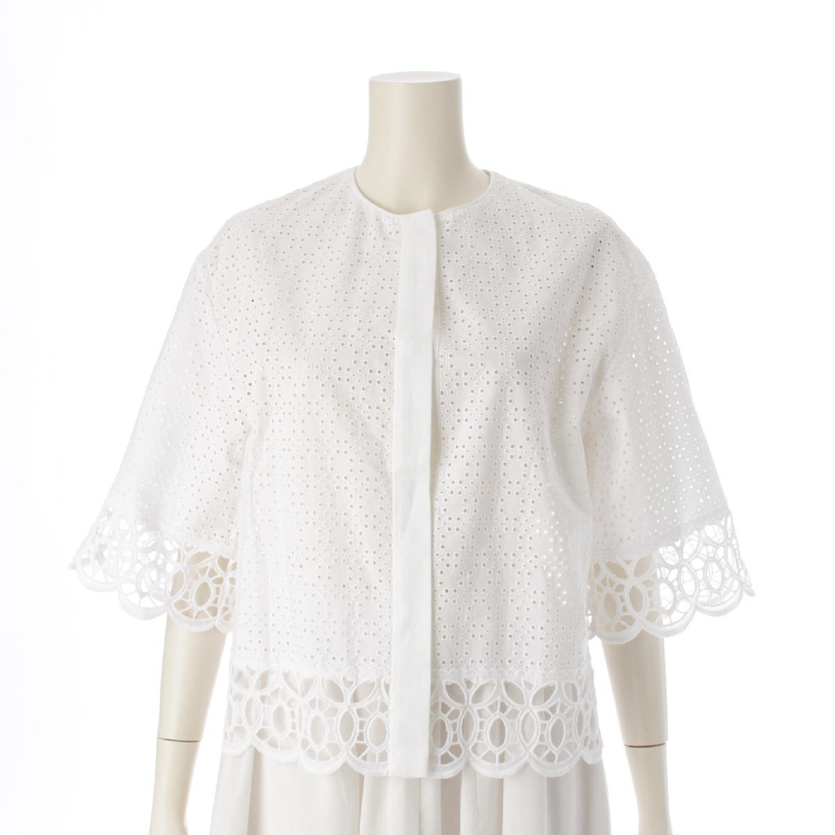 Drawer 24Stainless Steel cotton M.SUMMER1 Embroidered lace half sleeve blouse tops 6521-299-1195 white 36