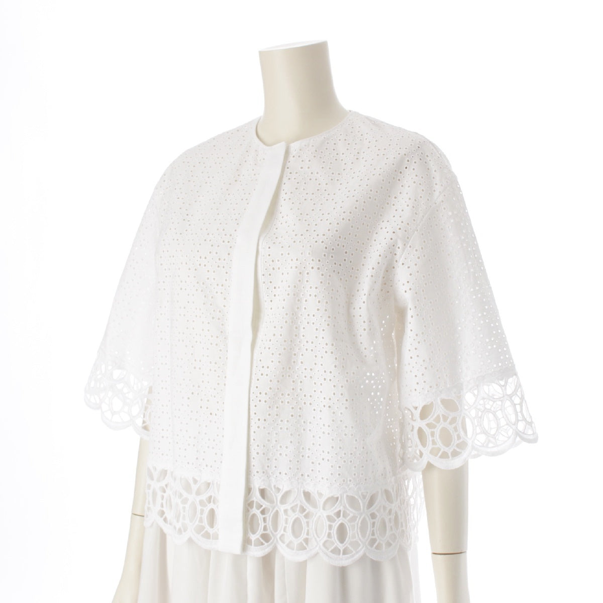 Drawer 24Stainless Steel cotton M.SUMMER1 Embroidered lace half sleeve blouse tops 6521-299-1195 white 36