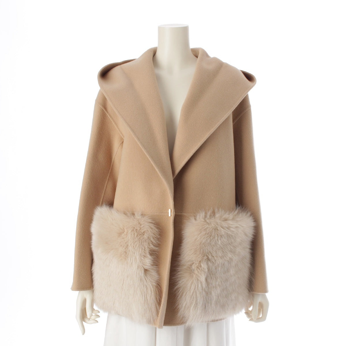 Drawer 23AW Wool Kenuki Pocket fur hood coat outer 6522-299-0793 beige 36