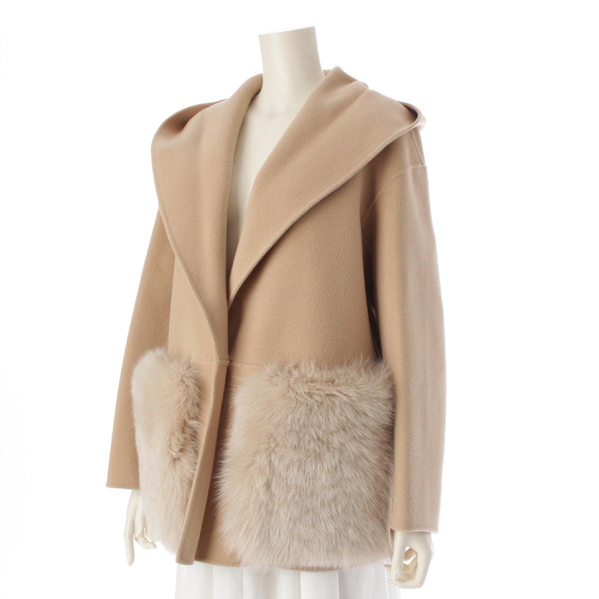 Drawer 23AW Wool Kenuki Pocket fur hood coat outer 6522-299-0793 beige 36