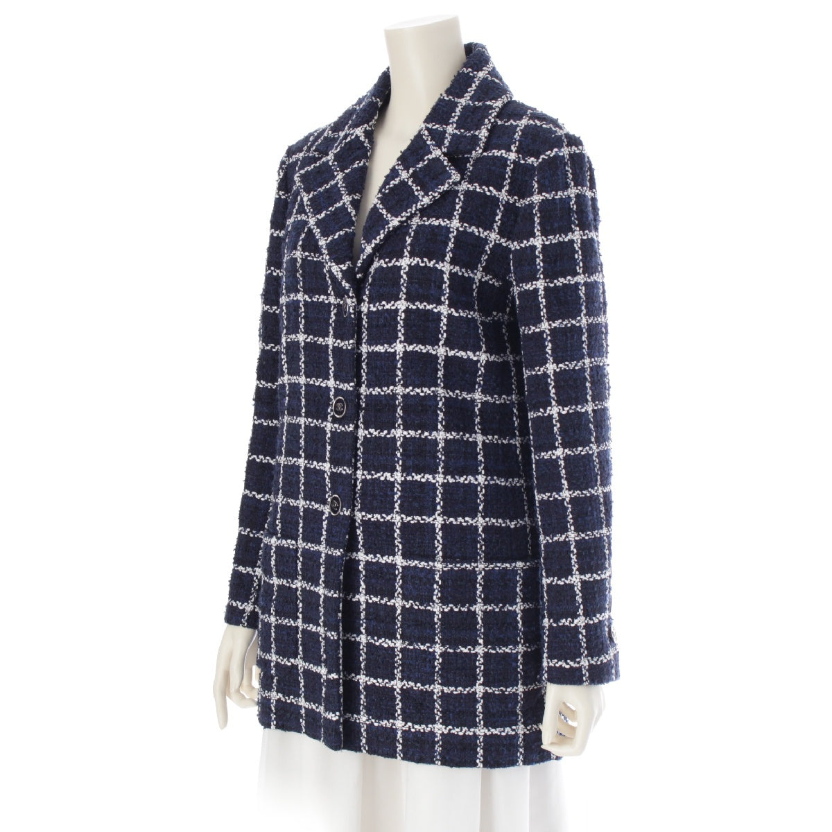 CHANEL tweed COCO Button Check tailored jacket P76721 Blue white 38