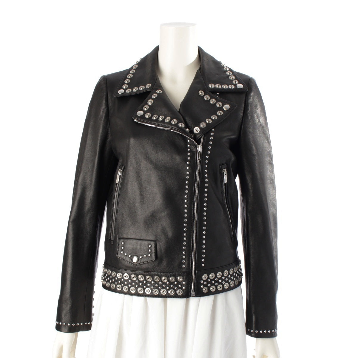 MIUMIU 17AW Lamb leather Stud decoration double Riders jacket outer MPV606 1QLM black 38