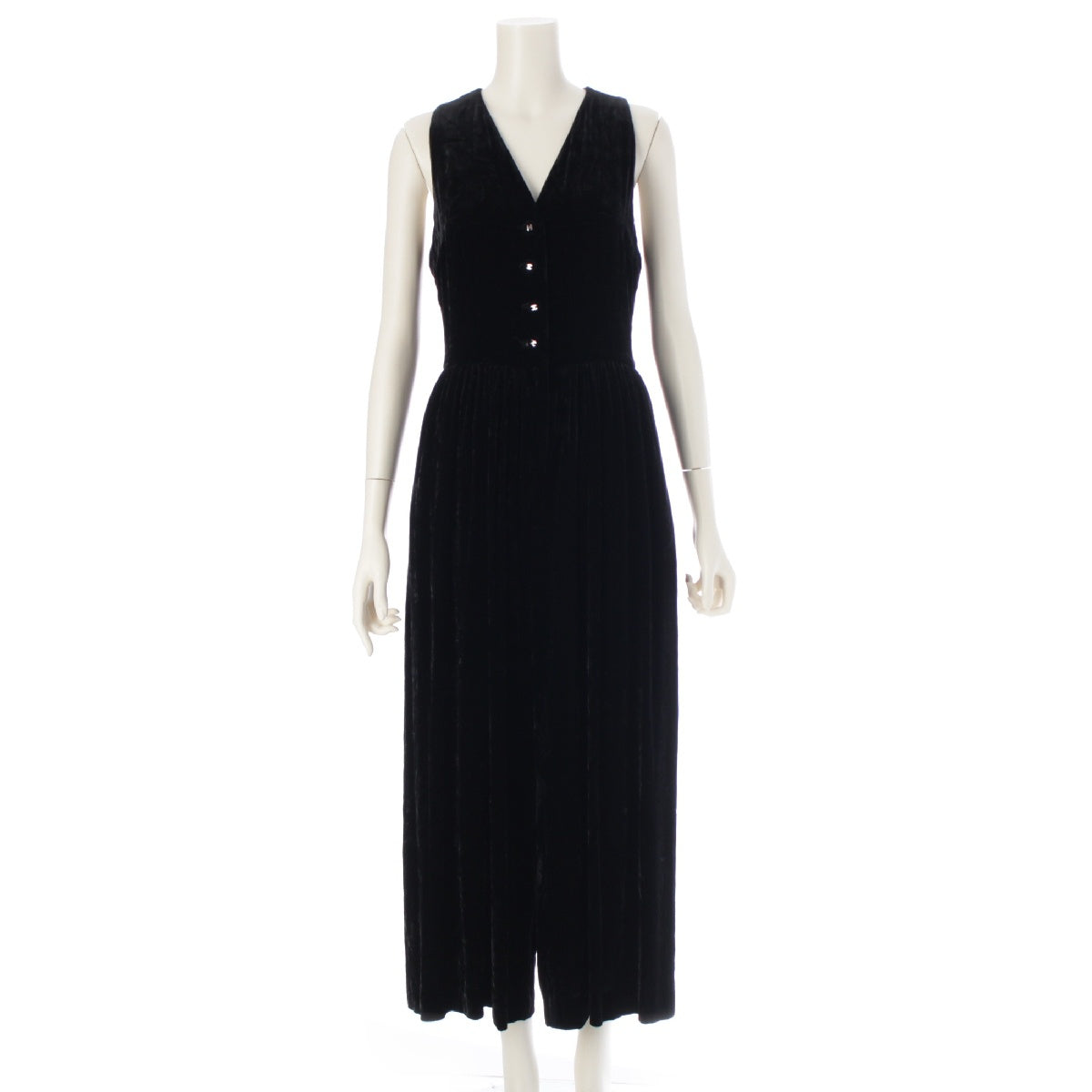 CHANEL 96P Velvet velor Vintage COCO Mark button jumpsuit Overall All in one P06542 black 38