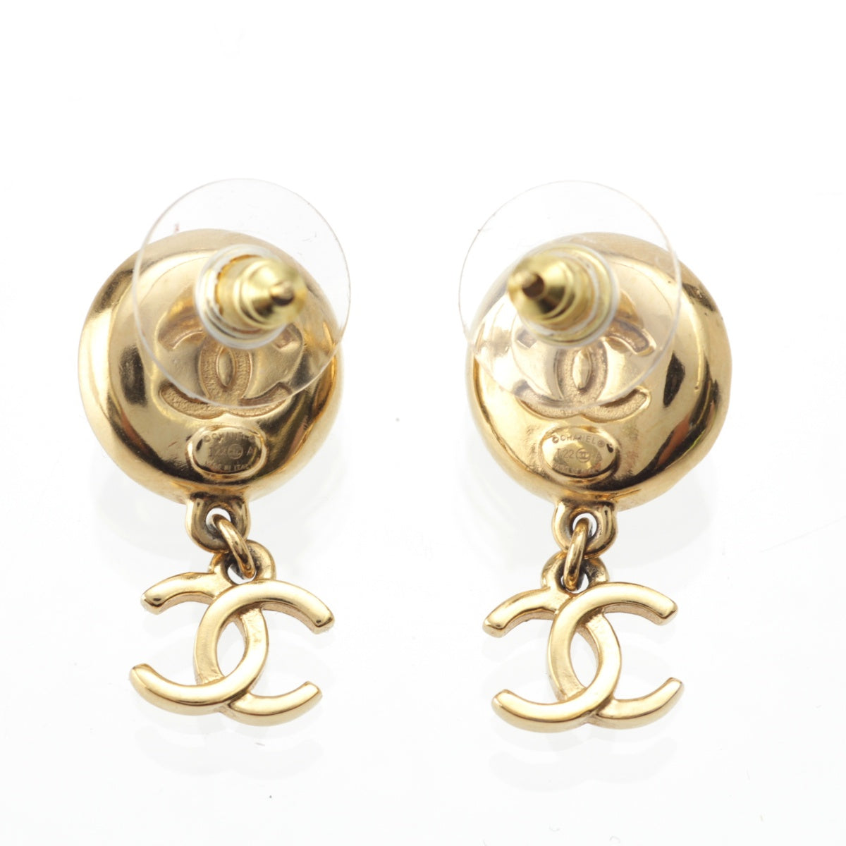 CHANEL I22A Camellia Button COCO Mark Swing Pierce Earring accessories AB8977 Black gold