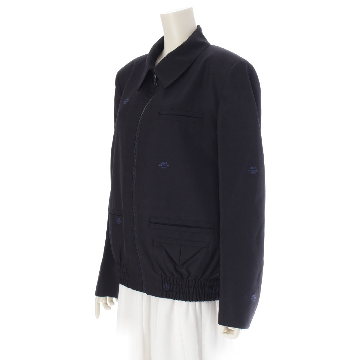 LOUIS VUITTON 22AW wool Damier logo embroidery zip-up Blouson Jacket RM222F I50 HNFB1E Navy 48