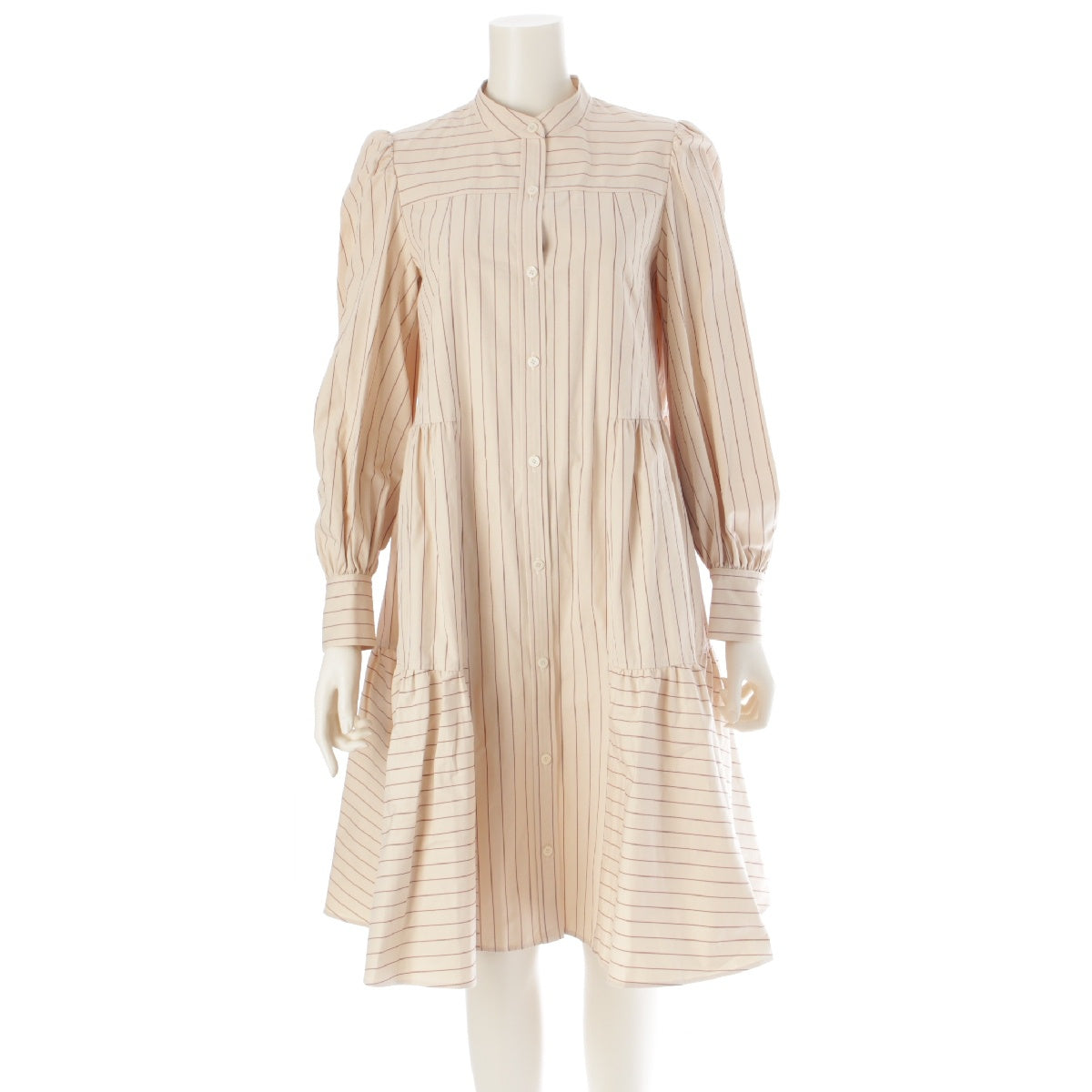 FOXEY NEW YORK Boys Over Flowers collaboration Ivy Dress striped puff sleeve shirt one piece 43823 beige 38