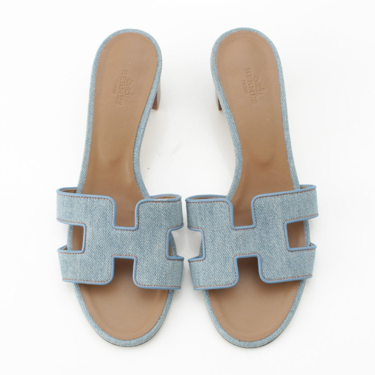 HERMES Oasis H motif denim heels Sandals Mule AF211250Z2012 Ice blue 38 1/2