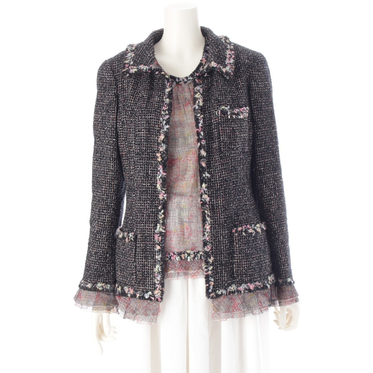 CHANEL Silk Wool Cotton Tweed Jackets Tops ensemble setup P25300 Pink x Black 40