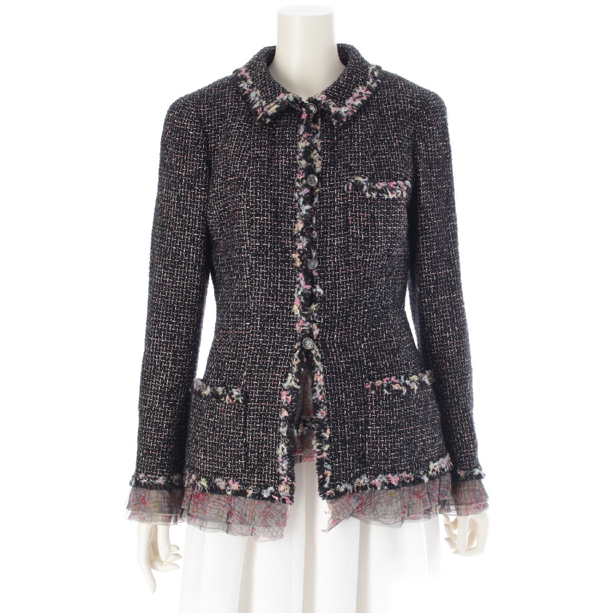 CHANEL Silk Wool Cotton Tweed Jackets Tops ensemble setup P25300 Pink x Black 40