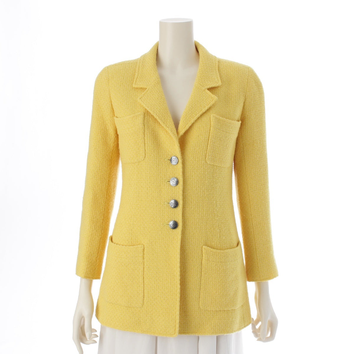 CHANEL 97C wool 4P COCO Mark button tailored jacket P08883 yellow 38