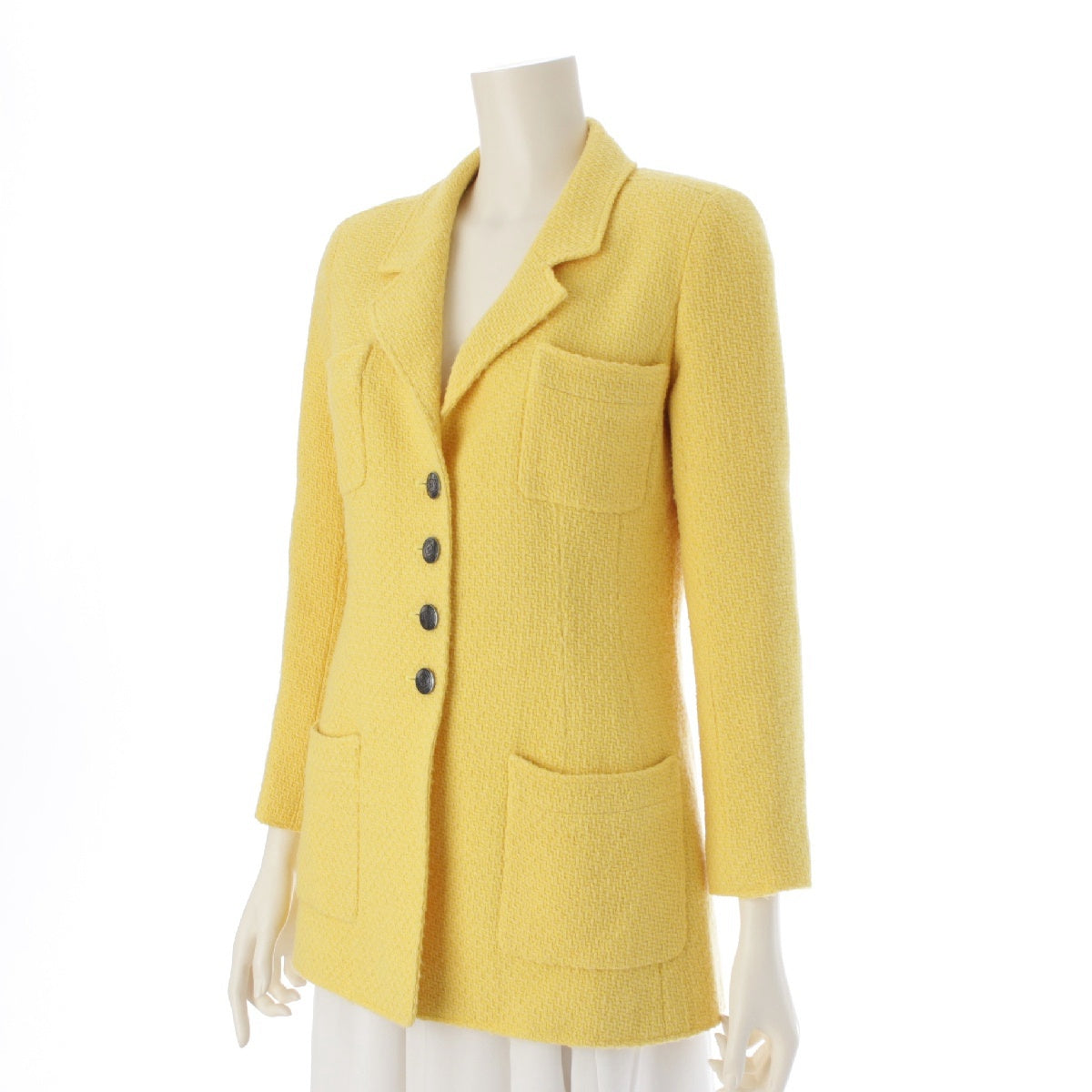 CHANEL 97C wool 4P COCO Mark button tailored jacket P08883 yellow 38