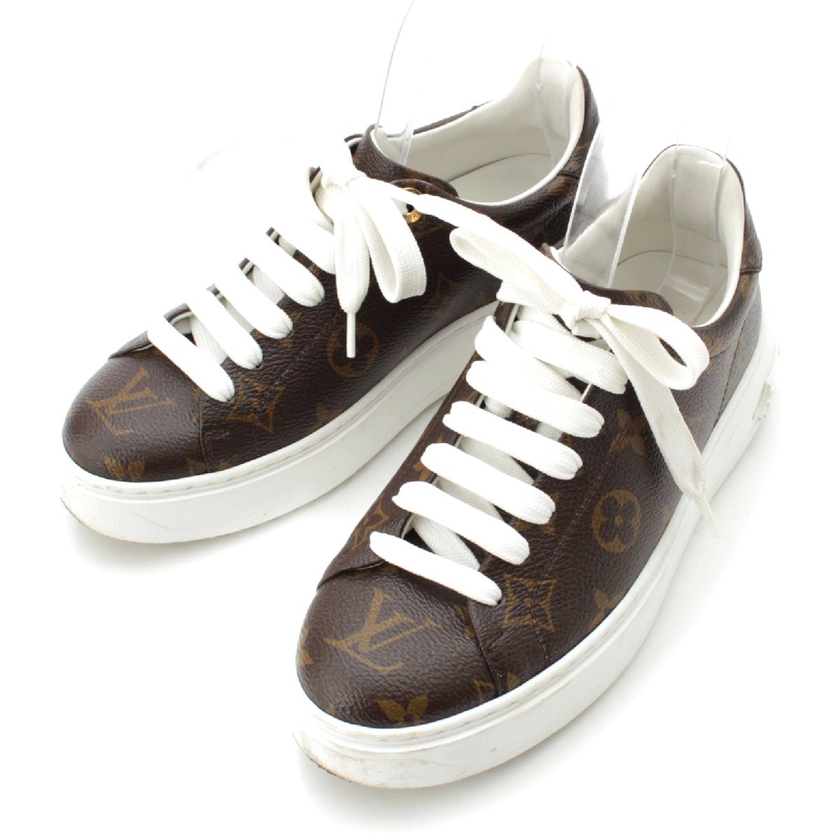 LOUIS VUITTON time out leather Monogram Low Cut sneakers shoes Brown 35