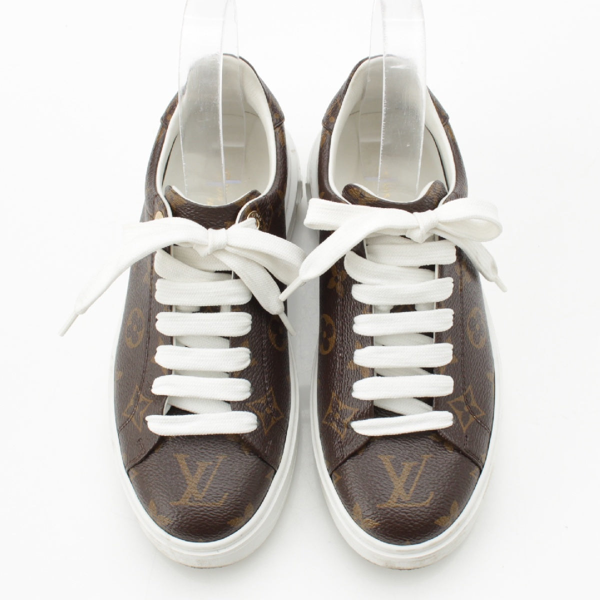 LOUIS VUITTON time out leather Monogram Low Cut sneakers shoes Brown 35