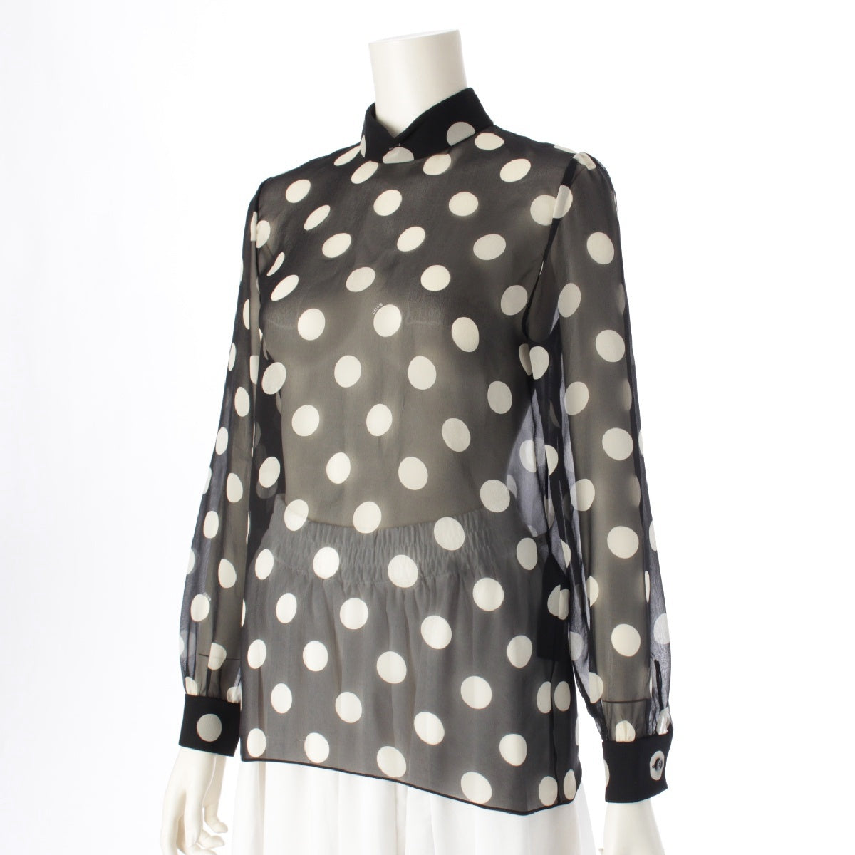 CELINE 24 years silk Overturned collar Georgette blouse tops 2B09B200Z.38CE Cre Noir Black 34