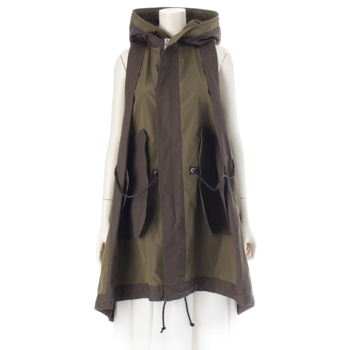 Sacai 24Stainless Steel Taffeta Hooded Vest Military Hooded Best 24-07215 khaki 2