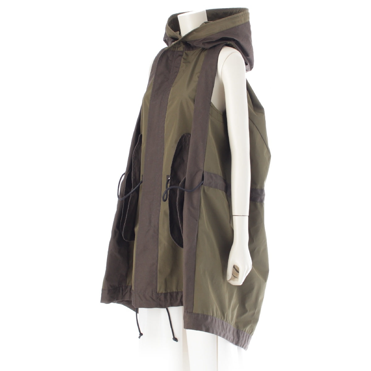 Sacai 24Stainless Steel Taffeta Hooded Vest Military Hooded Best 24-07215 khaki 2