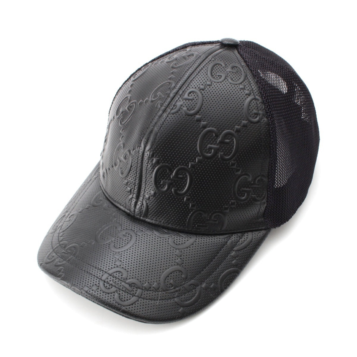 GUCCI Leatherx nylon GG embossed mesh baseball cap hat 627156 black XL 23.6"