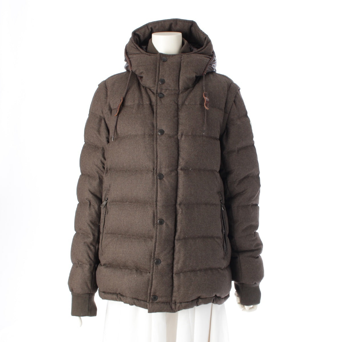 MONCLER 14AW HEM wool Hooded 2way down vest Jacket outer Brown 3