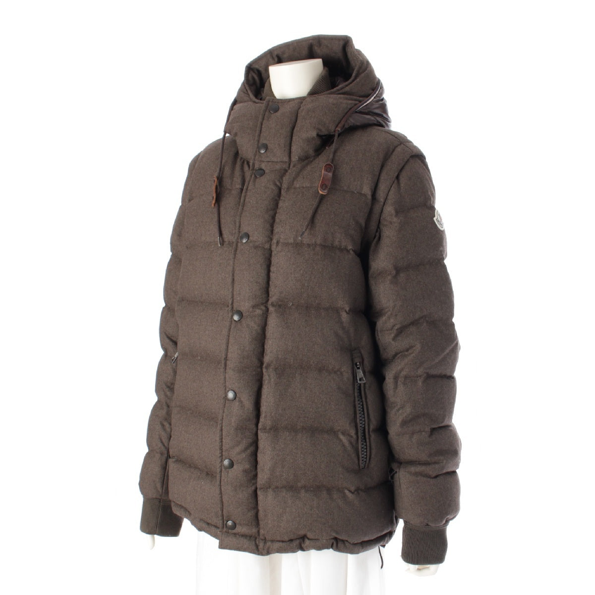 MONCLER 14AW HEM wool Hooded 2way down vest Jacket outer Brown 3