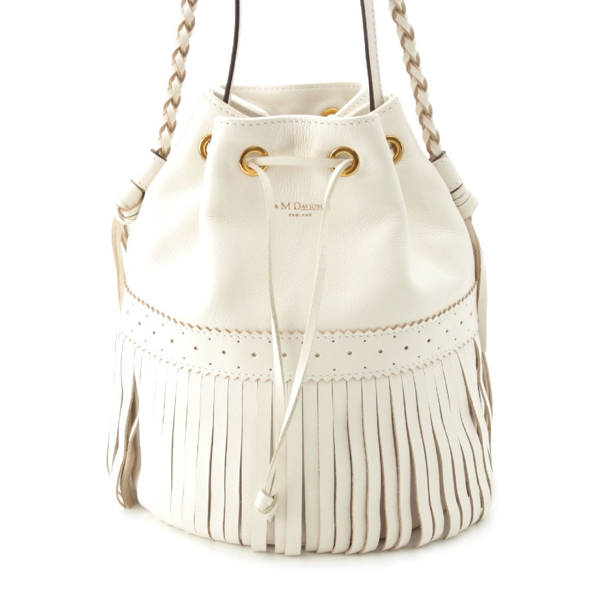 J&M Davidson leather Carnival Drawstring Fringe Shoulder Bag white