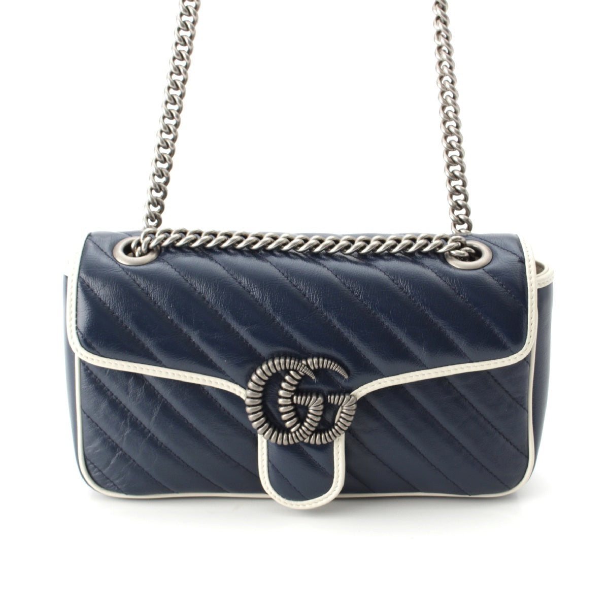 GUCCI leather GG Marmont Chain Shoulder Bag 443497 Navy