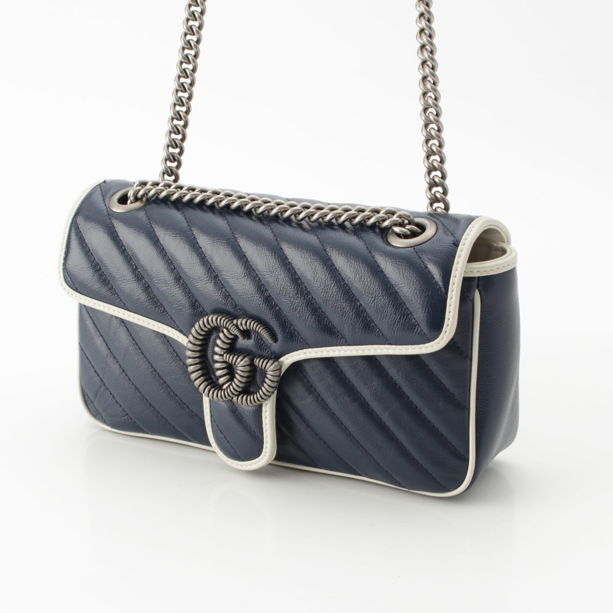 GUCCI leather GG Marmont Chain Shoulder Bag 443497 Navy