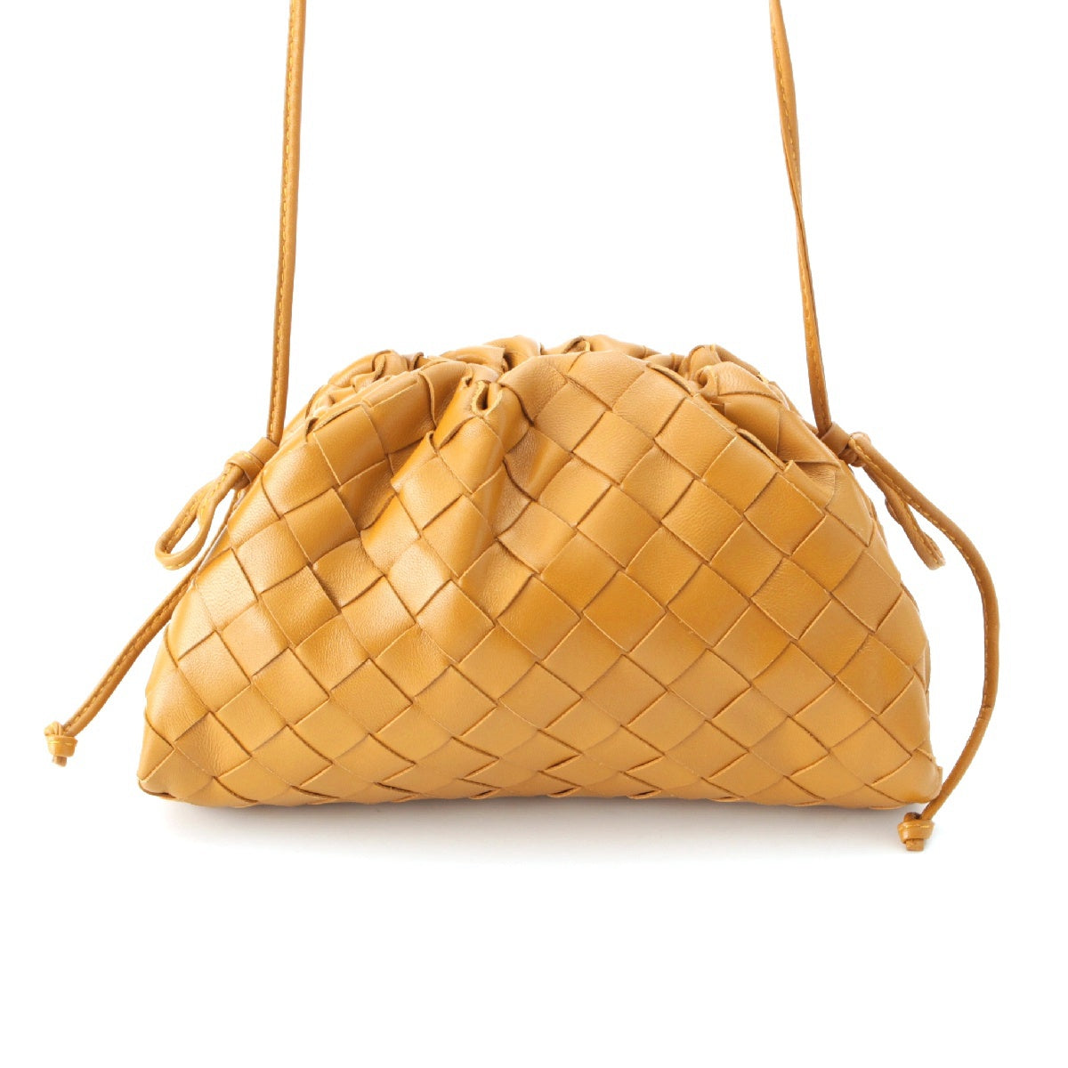 BOTTEGAVENETA INTRECCIATO Mini the pouch Lambskin leather Gamaguchi Shoulder Bag Pochette 585852 Caramel brown
