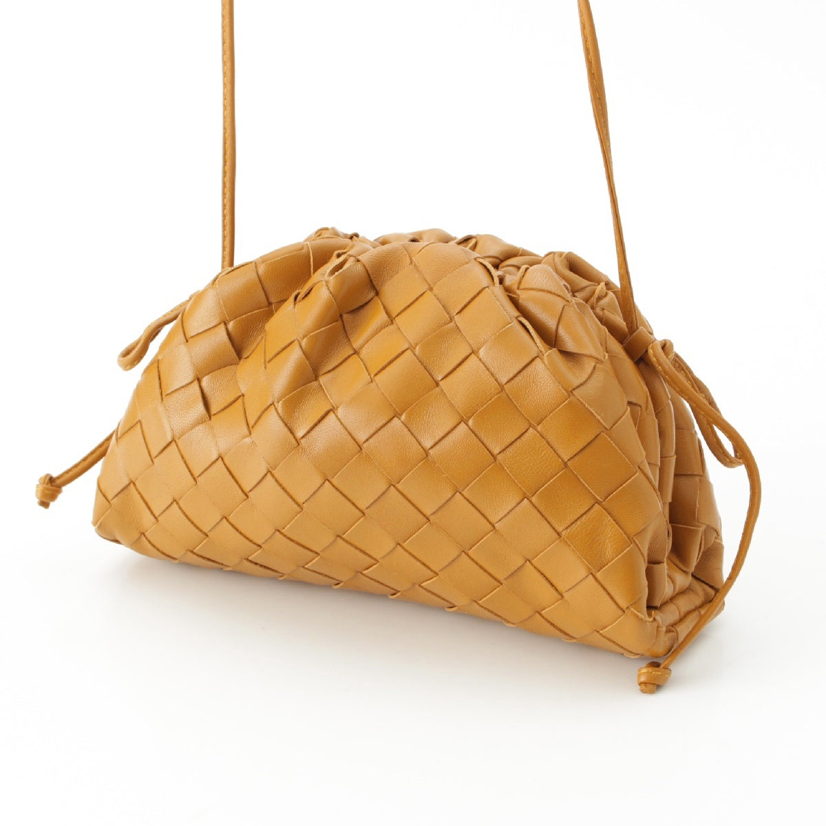 BOTTEGAVENETA INTRECCIATO Mini the pouch Lambskin leather Gamaguchi Shoulder Bag Pochette 585852 Caramel brown