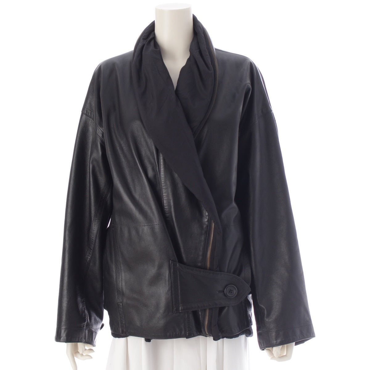 ISSEY MIYAKE Lamb leather Brush tag Zip Shawl collar Deformed Jacket outer J034019 black M