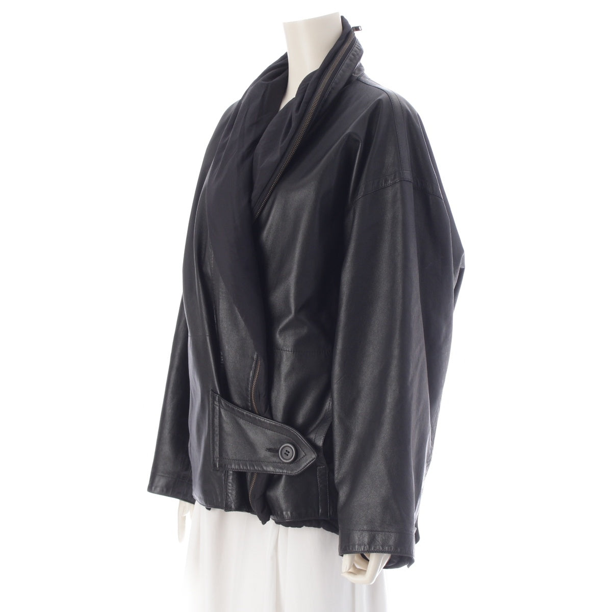 ISSEY MIYAKE Lamb leather Brush tag Zip Shawl collar Deformed Jacket outer J034019 black M