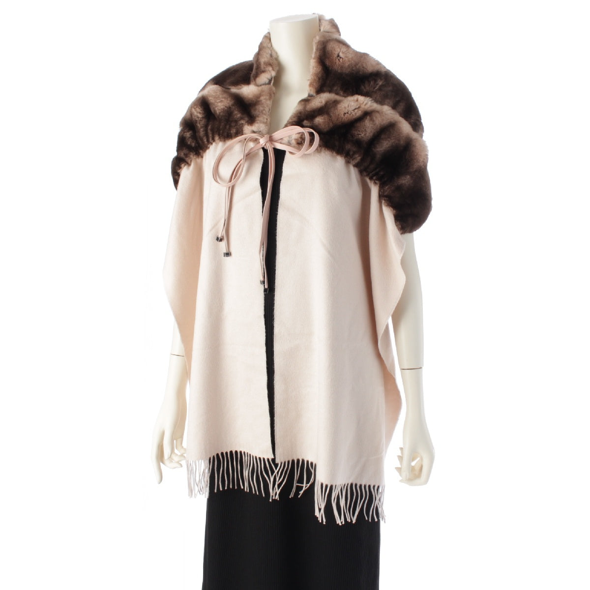 FENDI Candy stall Orirag Lamb Leather Silk Mohair Real Fur Fringe Scarf Poncho cape pink