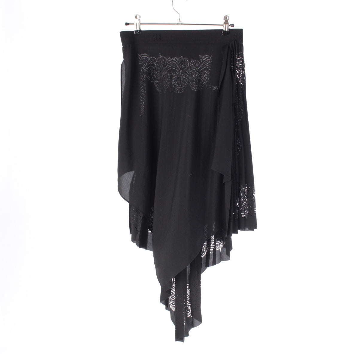 Givenchy Ribbed logo asymmetrical lace see-through skirt BW40J5132D black 36