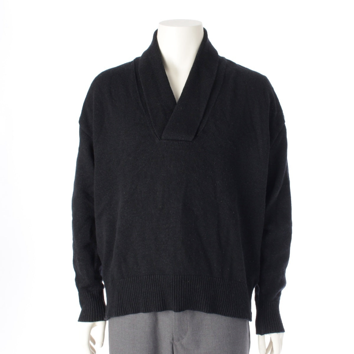 ISSEY MIYAKE Men cotton Brush tag shawl collar knit Long sleeve top MT63266 black F