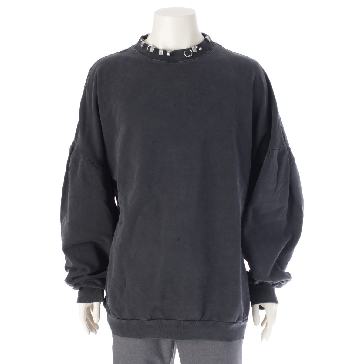 BALENCIAGA 23AW cotton Distressed Sweatshirt Pierce sweat tops 762718 TPVD9 Grey Washed Black 4