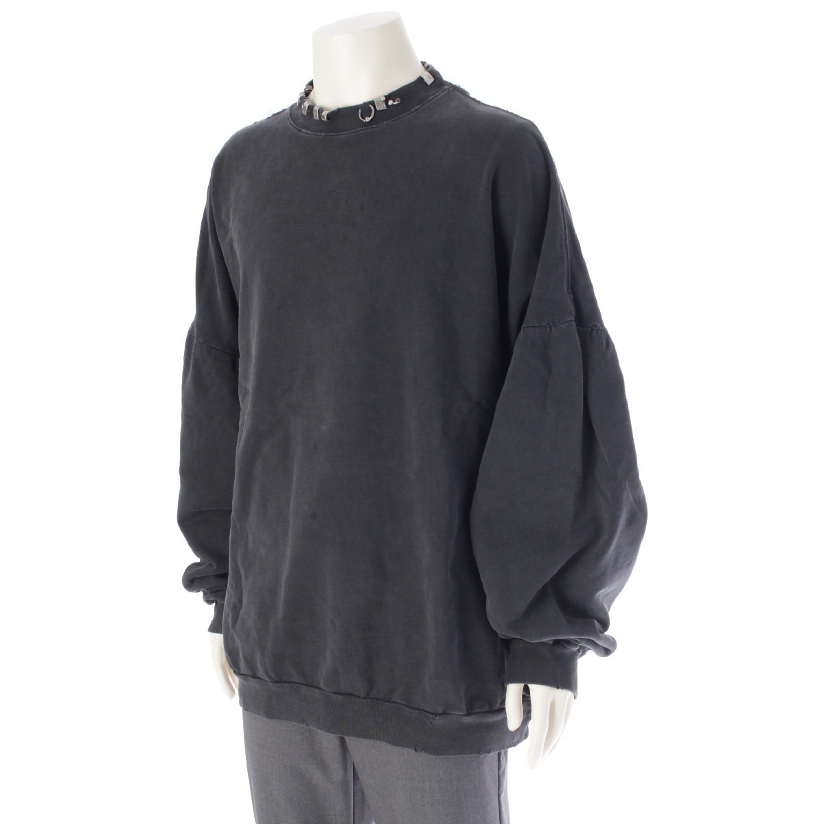 BALENCIAGA 23AW cotton Distressed Sweatshirt Pierce sweat tops 762718 TPVD9 Grey Washed Black 4