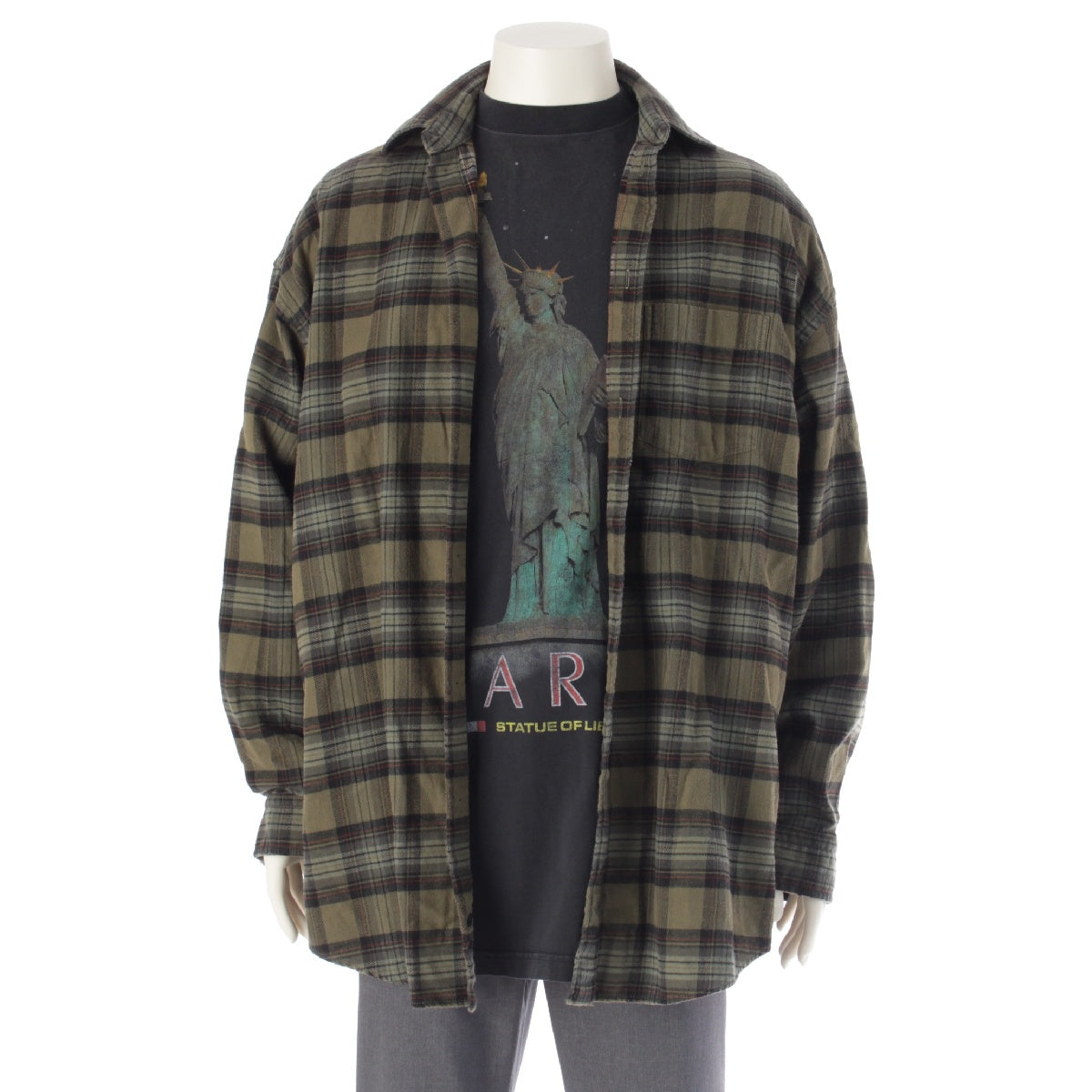 BALENCIAGA 24AW cotton PARIS LIBERTY LAYERED Paris Statue of Liberty Distressed Docking Check Flannel Long sleeve shirt 794656 TQM20 multicolor L