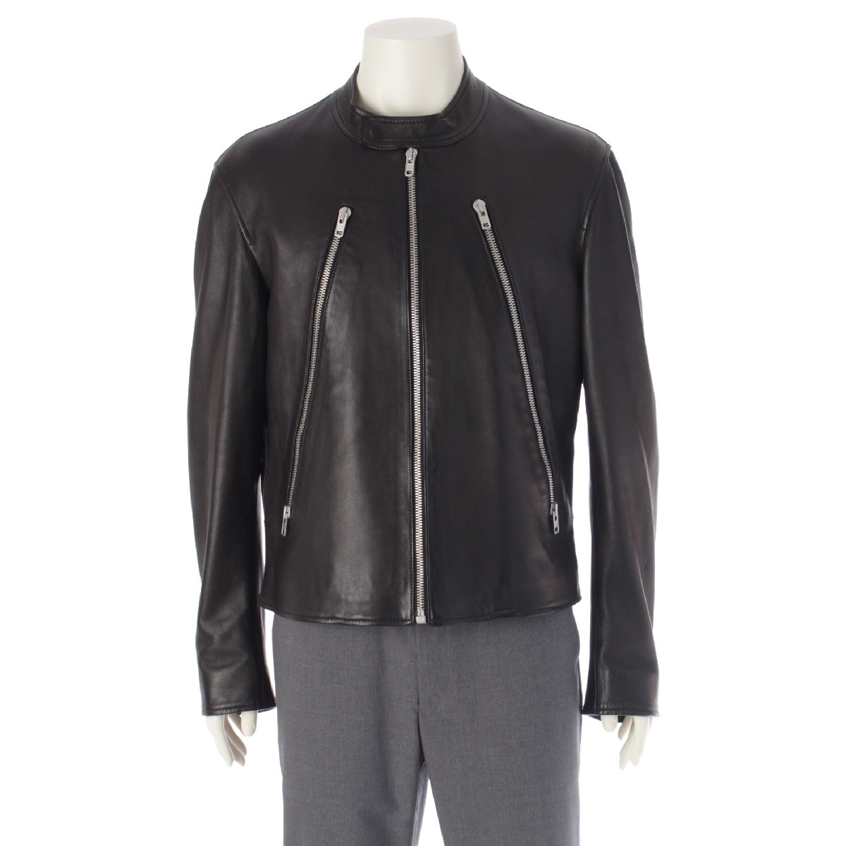 Maison Margiela 22Stainless Steel leather 14 Eight-shaped Zip Single Riders jacket S50AM0489 black 50