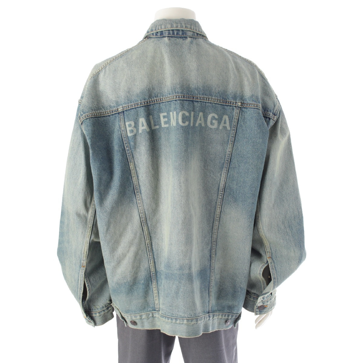 BALENCIAGA 22 years cotton Distressed Back Logo Oversized Denim Jacket outer 724647 Acid Blue Washed Blue L