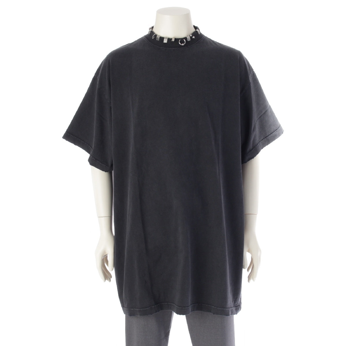 BALENCIAGA 23AW cotton Oversized Distressed Pierced T-Shirt Pierce Short sleeve T-shirt 761460 Gray black 3