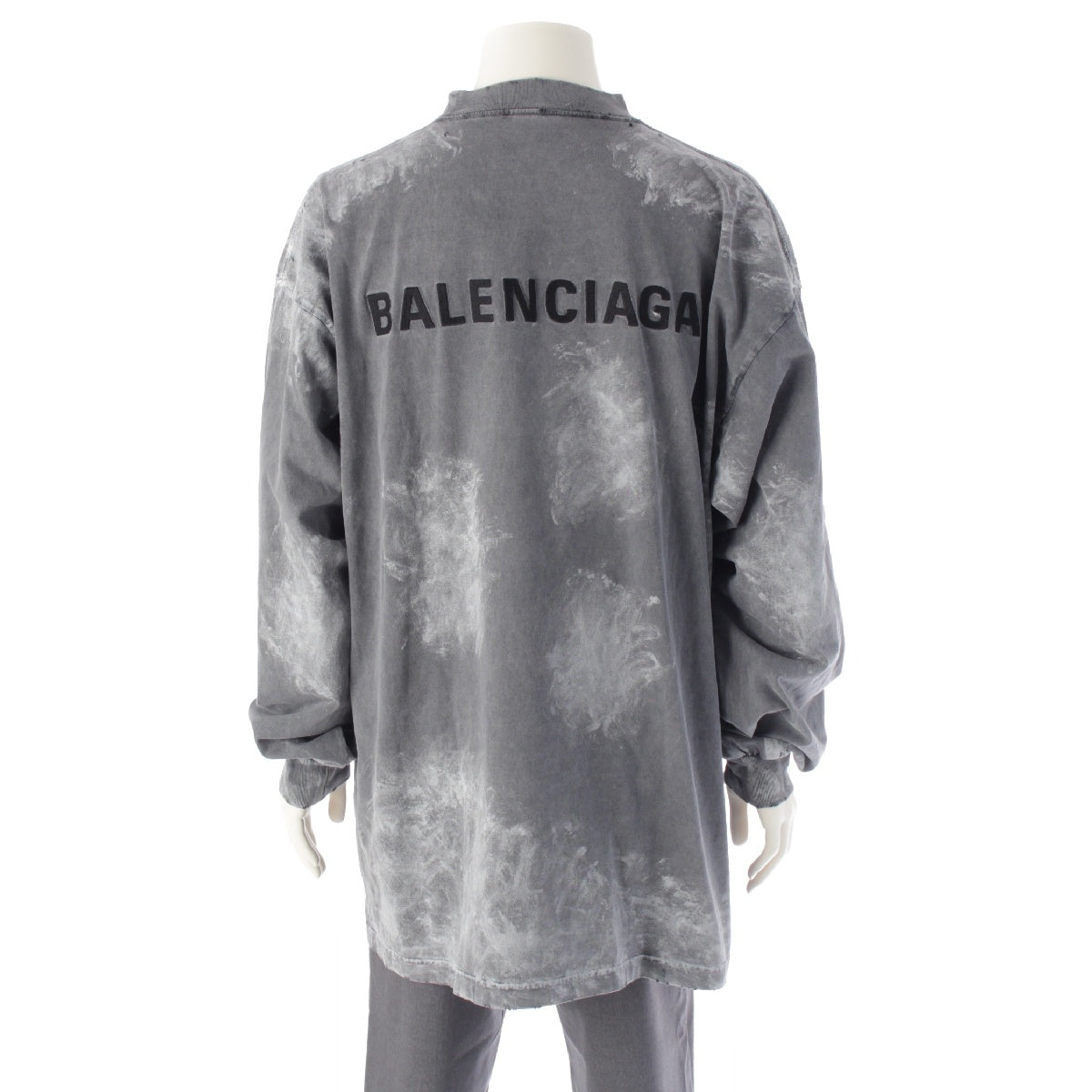 BALENCIAGA 24AW cotton Long sleeves Large fit Back logo Distressed Vintage Paint Long-sleeved T-shirt 796917 Grey White 2