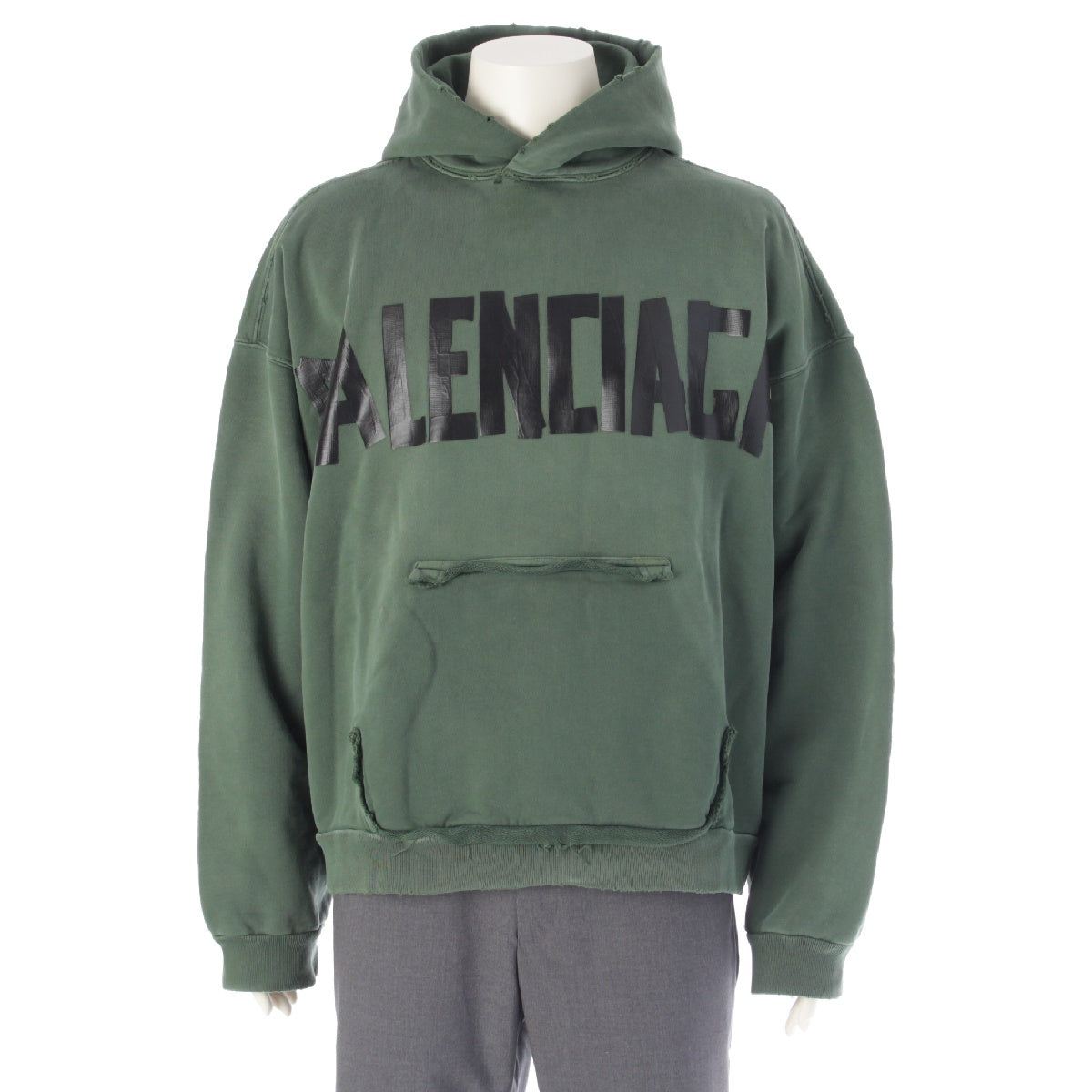 BALENCIAGA 23Stainless Steel cotton Tape-type ripped pocket distressed oversized hoodie Parker tops 744441 Green x black M