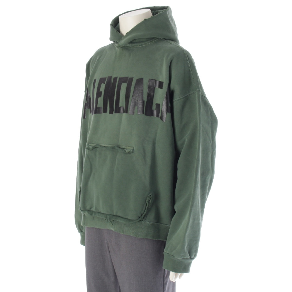 BALENCIAGA 23Stainless Steel cotton Tape-type ripped pocket distressed oversized hoodie Parker tops 744441 Green x black M