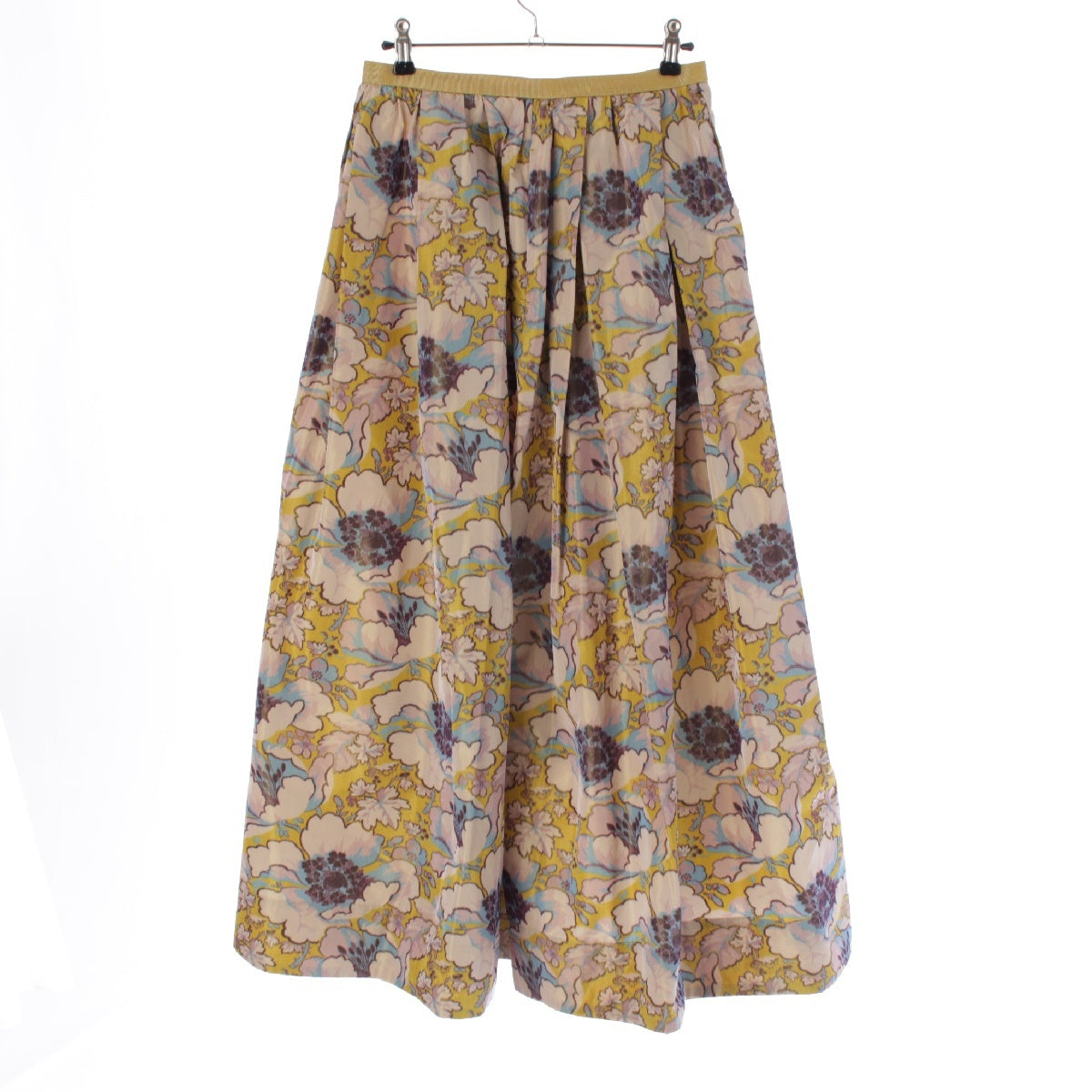 Drawer 22AW silk Floral print tuck flare skirt Midi length Side zip 6524-299‐1665 Yellow pink 36