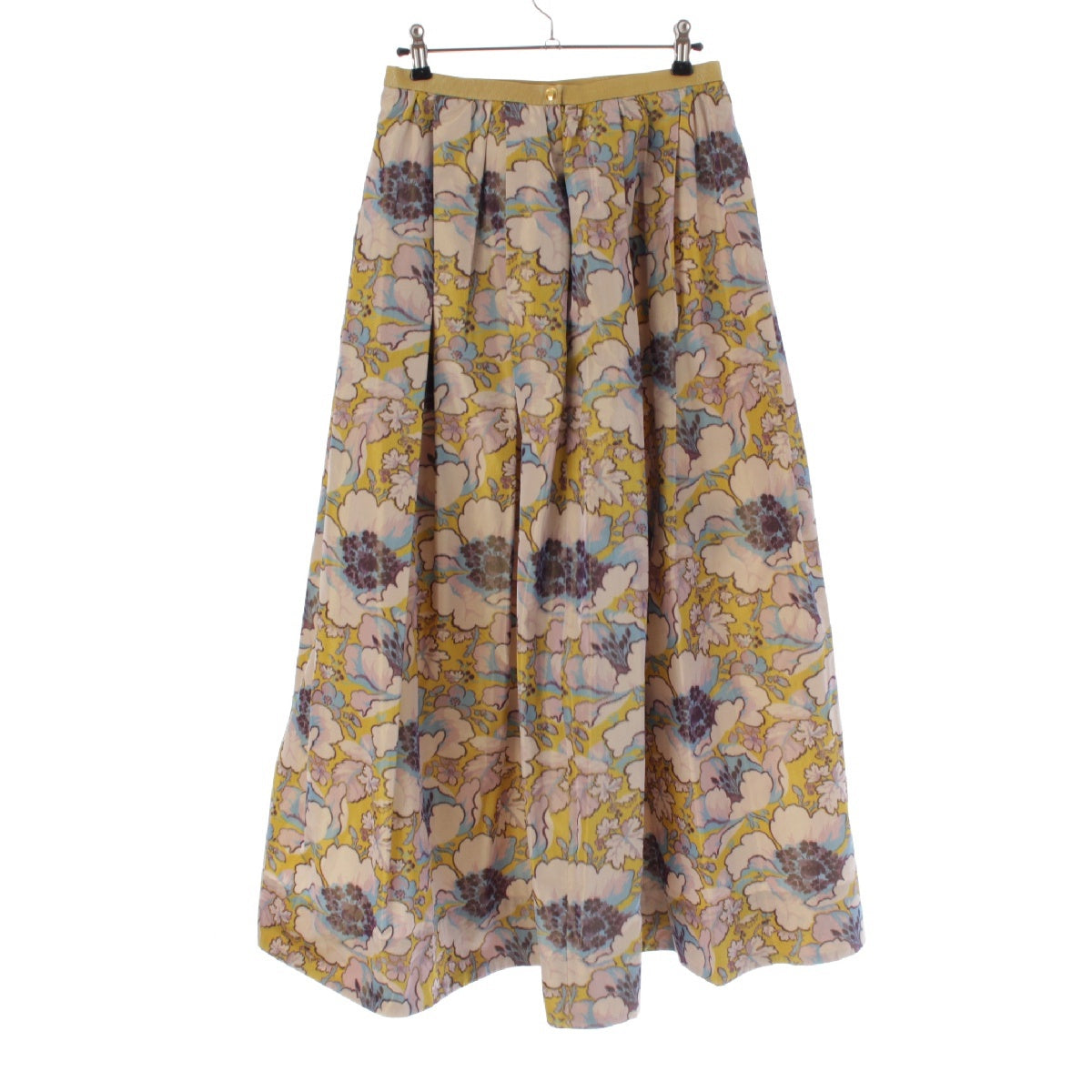 Drawer 22AW silk Floral print tuck flare skirt Midi length Side zip 6524-299‐1665 Yellow pink 36