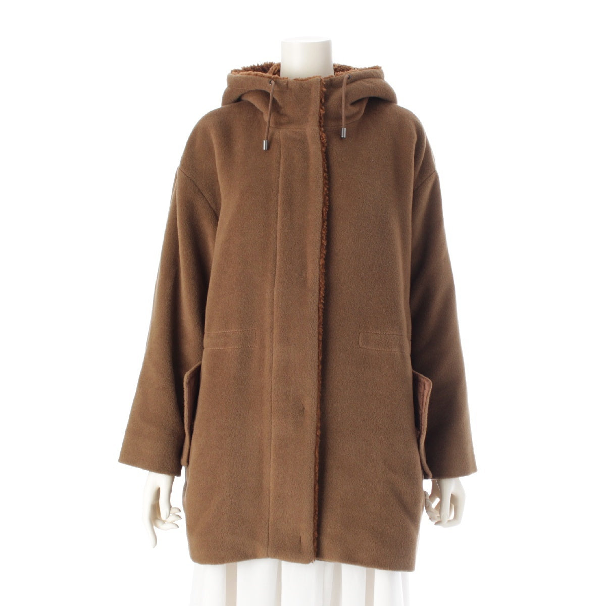 Max Mara Weekend Virgin wool Hooded Zip Up coat outer 508606836 Camel brown 38