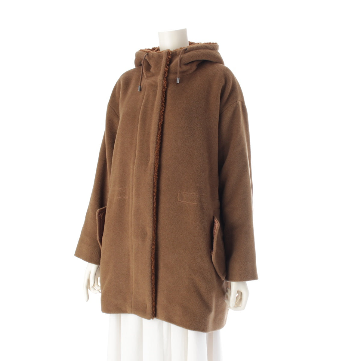 Max Mara Weekend Virgin wool Hooded Zip Up coat outer 508606836 Camel brown 38