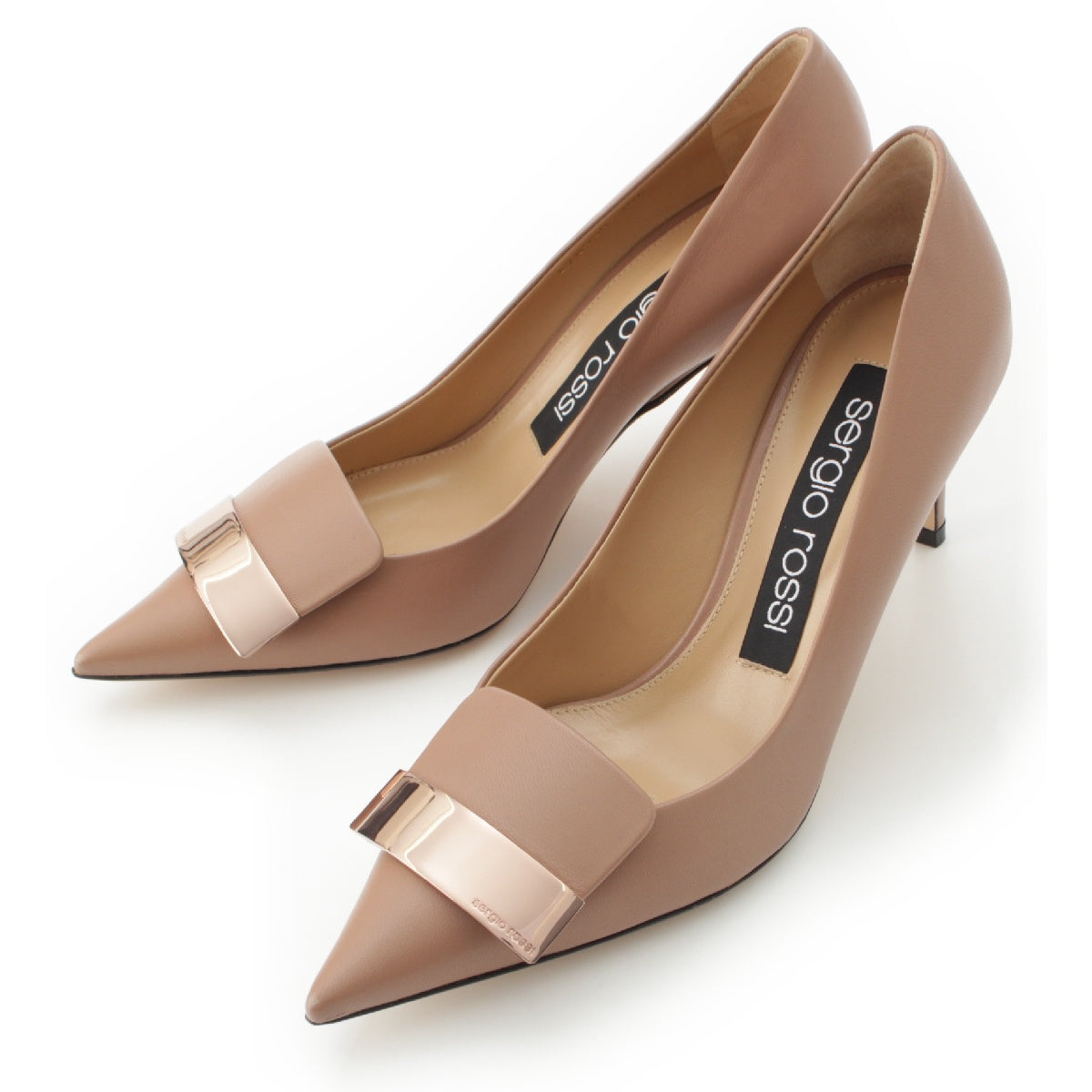 Sergio Rossi SR1 leather Pointed toe heel pumps A78950-MAGN05-5755-110 pink beige 36 1/2